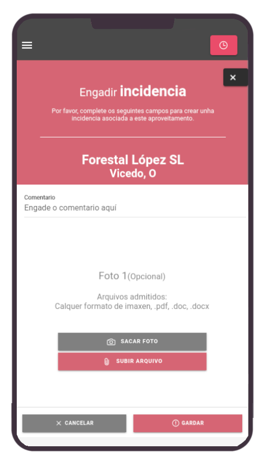 captura Notifor - versión app - Añadir incidencia mock